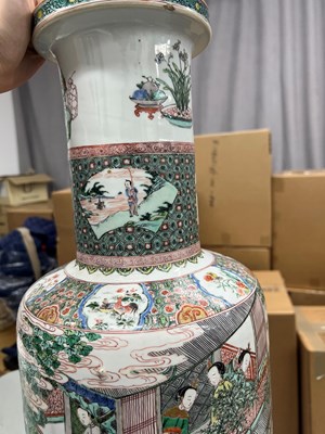 Lot 125 - A Magnificent Pair of Chinese Famille Verte Porcelain Rouleau Vases