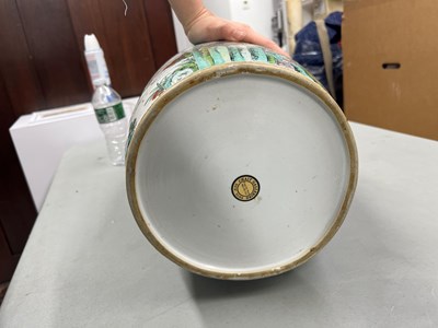 Lot 125 - A Magnificent Pair of Chinese Famille Verte Porcelain Rouleau Vases