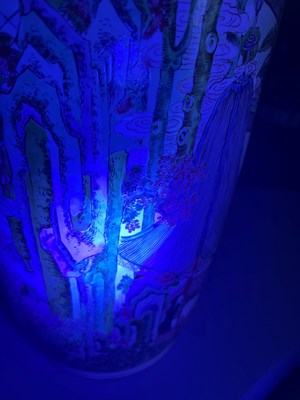 Lot 125 - A Magnificent Pair of Chinese Famille Verte Porcelain Rouleau Vases