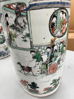 Lot 125 - A Magnificent Pair of Chinese Famille Verte Porcelain Rouleau Vases