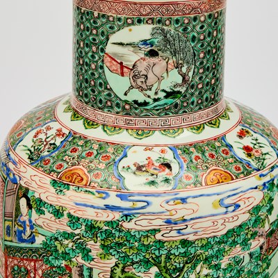 Lot 125 - A Magnificent Pair of Chinese Famille Verte Porcelain Rouleau Vases
