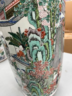 Lot 125 - A Magnificent Pair of Chinese Famille Verte Porcelain Rouleau Vases