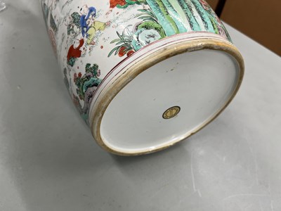 Lot 125 - A Magnificent Pair of Chinese Famille Verte Porcelain Rouleau Vases