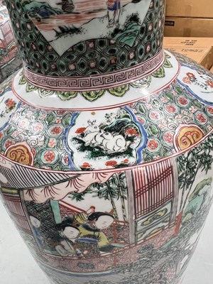 Lot 125 - A Magnificent Pair of Chinese Famille Verte Porcelain Rouleau Vases