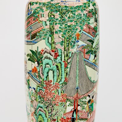 Lot 125 - A Magnificent Pair of Chinese Famille Verte Porcelain Rouleau Vases