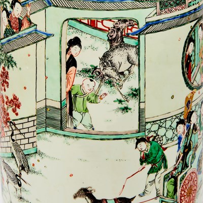 Lot 125 - A Magnificent Pair of Chinese Famille Verte Porcelain Rouleau Vases