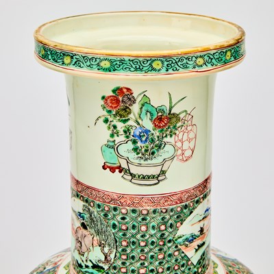 Lot 125 - A Magnificent Pair of Chinese Famille Verte Porcelain Rouleau Vases