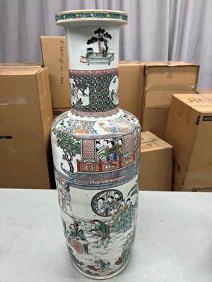 Lot 125 - A Magnificent Pair of Chinese Famille Verte Porcelain Rouleau Vases