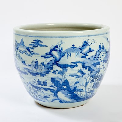 Lot 170 - A Chinese Blue and White Porcelain 'Landscape' Jardiniere