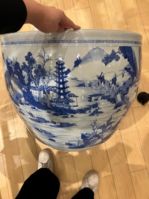 Lot 170 - A Chinese Blue and White Porcelain 'Landscape' Jardiniere