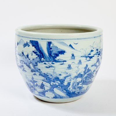 Lot 170 - A Chinese Blue and White Porcelain 'Landscape' Jardiniere