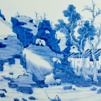 Lot 170 - A Chinese Blue and White Porcelain 'Landscape' Jardiniere