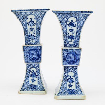 Lot 134 - A Pair of Chinese Blue and White Porcelain Gu Vases
