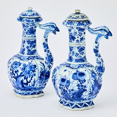 Lot 122 - A Pair of Chinese Blue and White Porcelain Phoenix Ewers