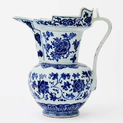 Lot 172 - A Chinese Ming-Style Blue and White Porcelain 'Monk's Cap' Ewer