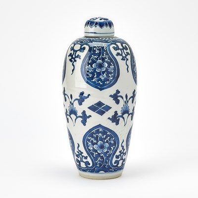 Lot 145 - A Chinese Blue and White Porcelain Tapering Vase and Cover