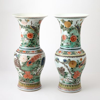 Lot 131 - A Pair of Chinese Famille Verte Porcelain Yenyen Vases