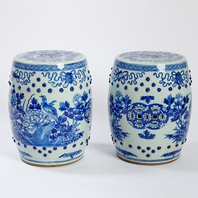 Lot 516 - Pair of Chinese Blue and White Porcelain Garden Seats