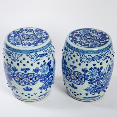 Lot 516 - Pair of Chinese Blue and White Porcelain Garden Seats