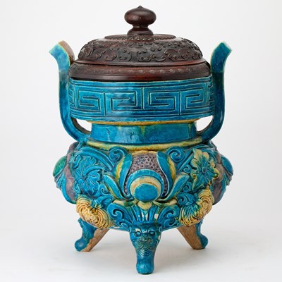 Lot 90 - A Chinese Fahua Pottery Tripod Censer, Ding