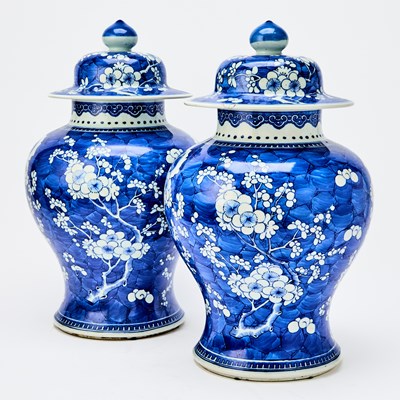 Lot 139 - A Pair of Chinese Blue and White Porcelain Baluster Jars and Covers