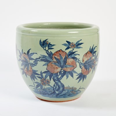 Lot 185 - A Chinese Celadon Ground Porcelain 'Peaches' Jardiniere