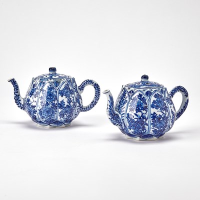 Lot 118 - Two Chinese Blue and White Porcelain Lotus-Form Teapots