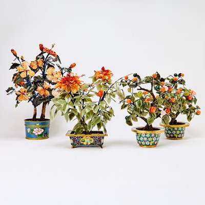 Lot 514 - Four Chinese Hardstone and Cloisonne Enamel Potted Plants
