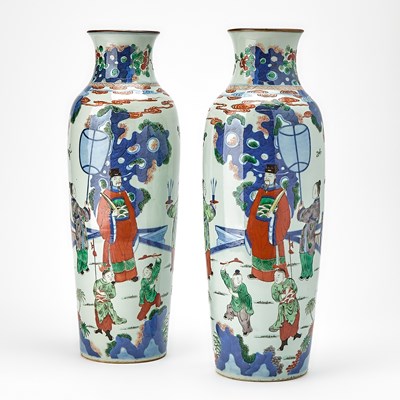Lot 160 - A Pair of Chinese Wucai Porcelain Sleeve Vases
