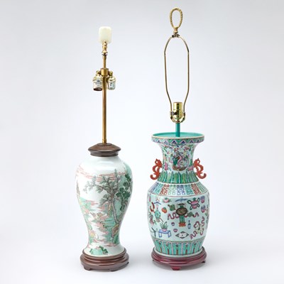 Lot 189 - Two Chinese Enameled Porcelain Vases Mounted as Lamps