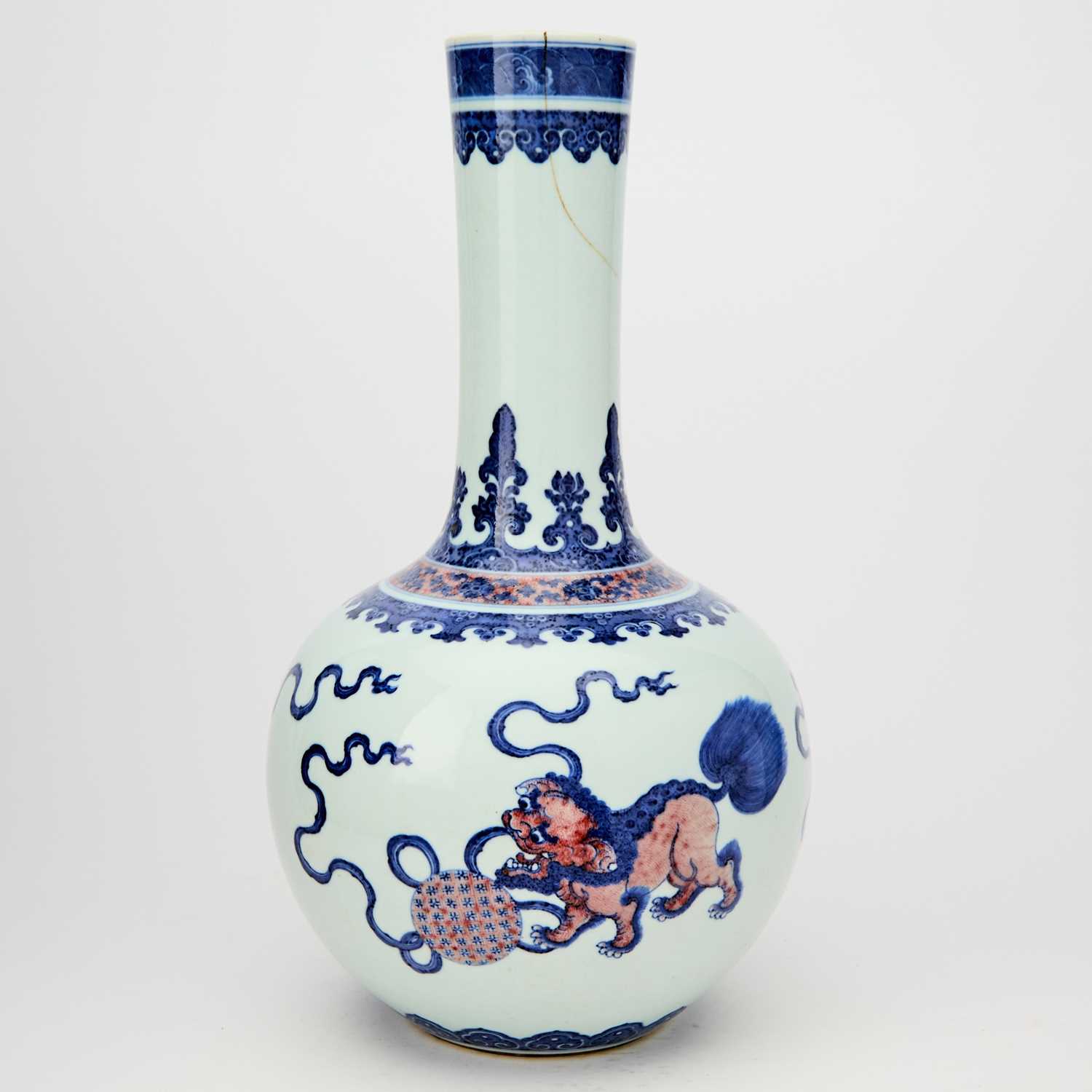 Lot 169 - A Chinese Blue and White and Copper Red Porcelain Vase