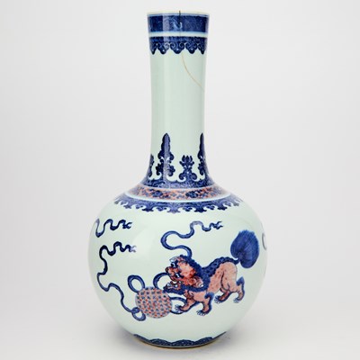 Lot 169 - A Chinese Blue and White and Copper Red Porcelain Vase