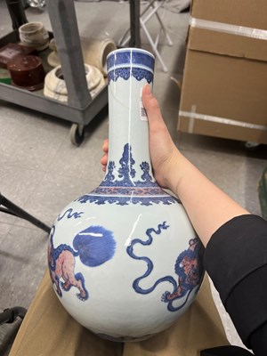 Lot 169 - A Chinese Blue and White and Copper Red Porcelain Vase