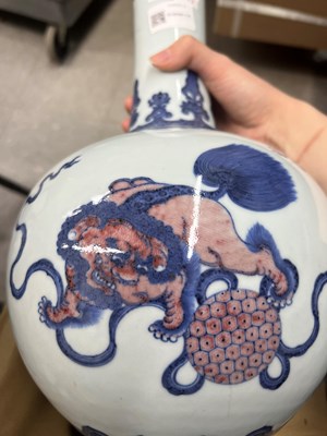 Lot 169 - A Chinese Blue and White and Copper Red Porcelain Vase