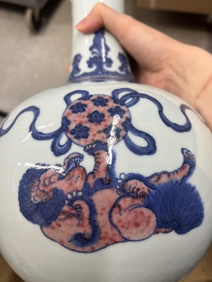 Lot 169 - A Chinese Blue and White and Copper Red Porcelain Vase