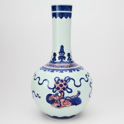 Lot 169 - A Chinese Blue and White and Copper Red Porcelain Vase