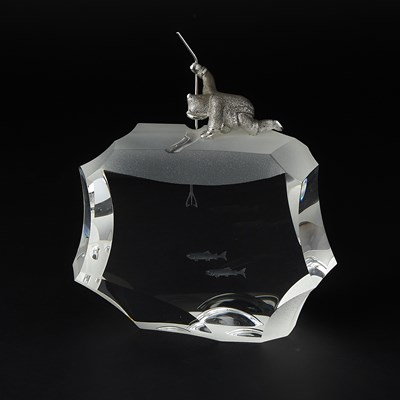 Lot 358 - Steuben Sterling Silver-Mounted Glass Sculpture Titled Arctic Fisherman
