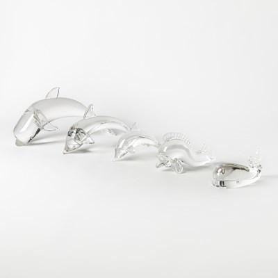 Lot 316 - Four Steuben Glass Dolphins and a Whale