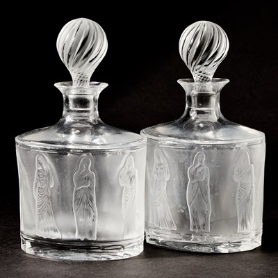 Lot 758 - Pair of Lalique Molded Glass "Femmes" Decanters and Stoppers