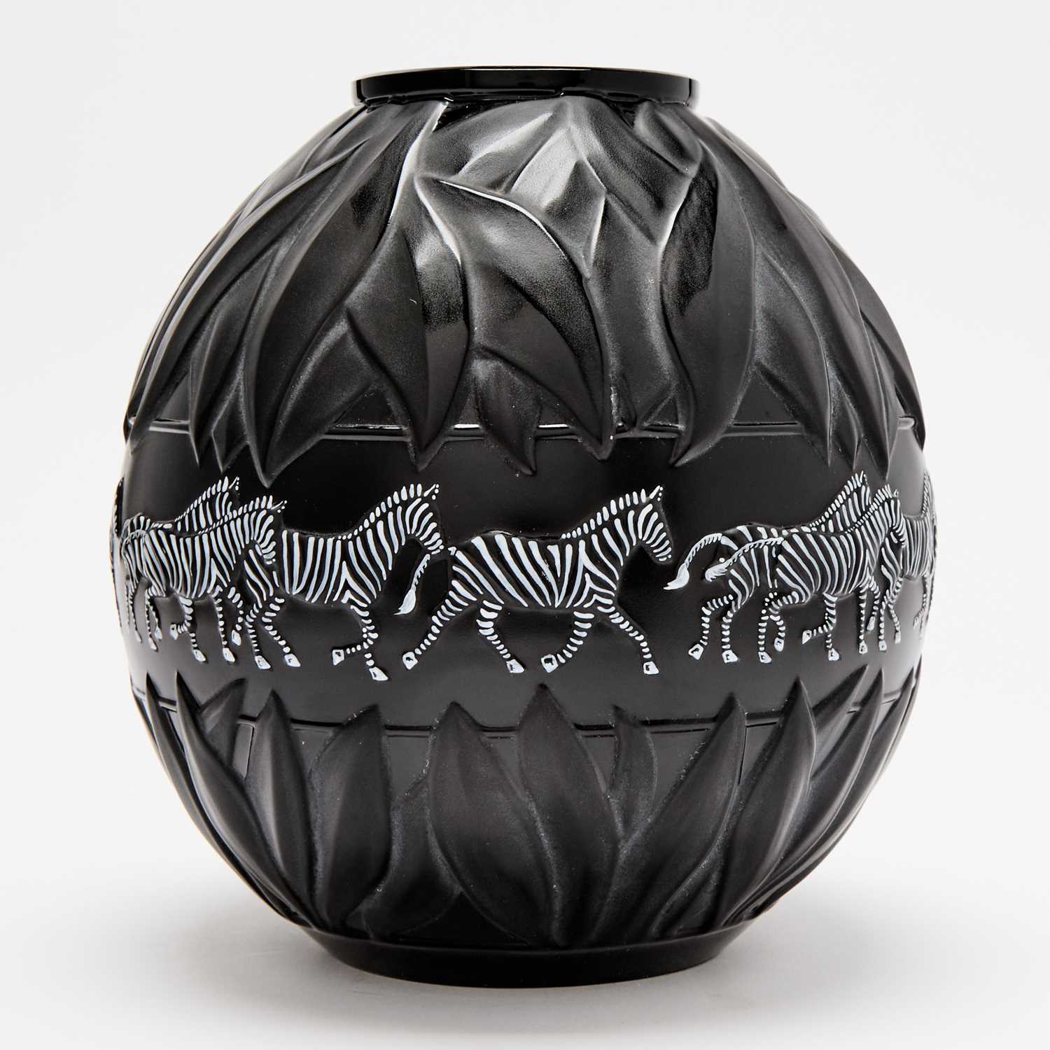 Lot 536 - Lalique Molded and Enameled Glass "Tanzania" Vase