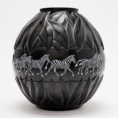 Lot 536 - Lalique Molded and Enameled Glass "Tanzania" Vase