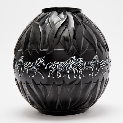 Lot 536 - Lalique Molded and Enameled Glass "Tanzania" Vase