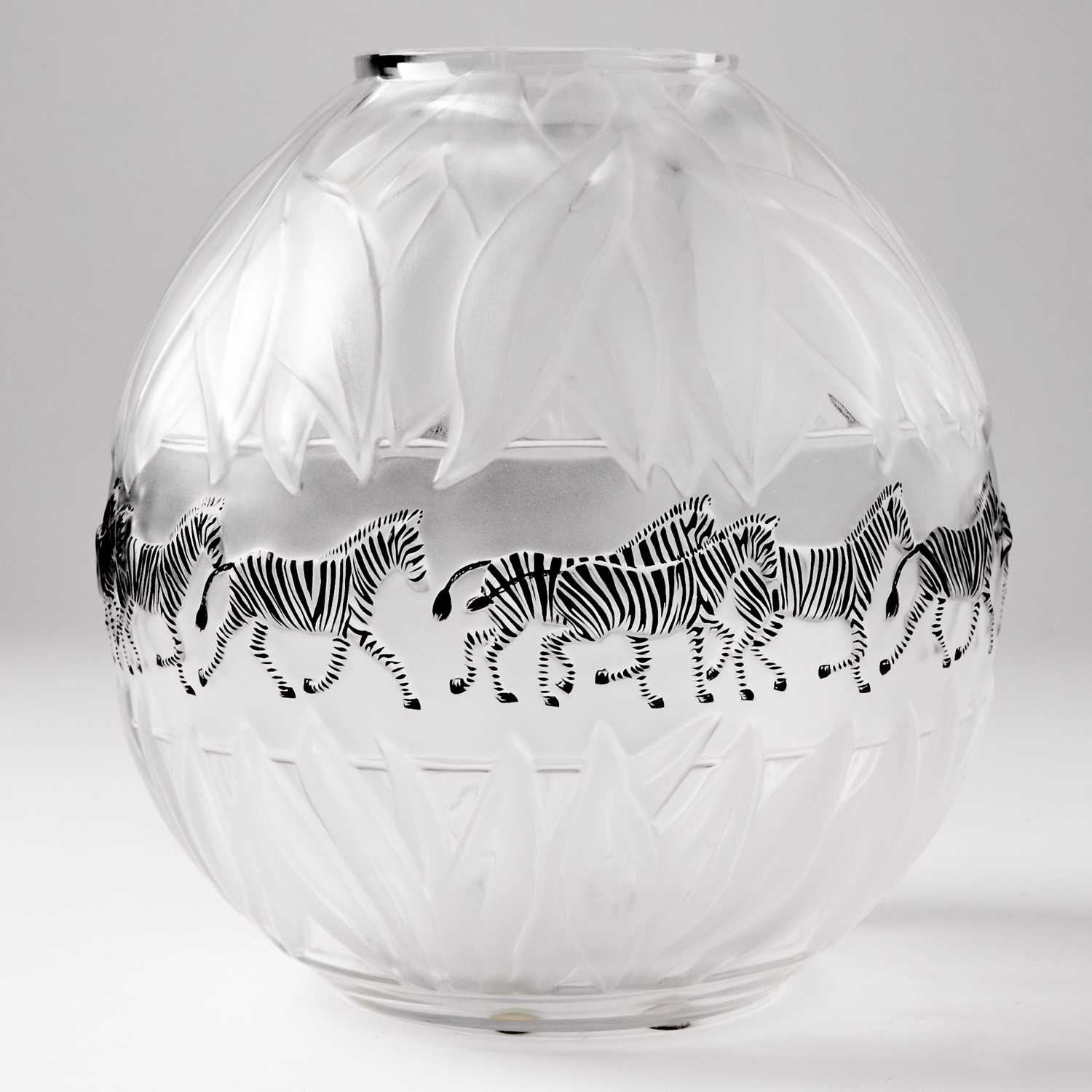 Lot 535 - Lalique Molded and Enameled Glass "Tanzania" Vase
