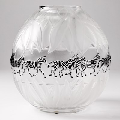Lot 535 - Lalique Molded and Enameled Glass "Tanzania" Vase