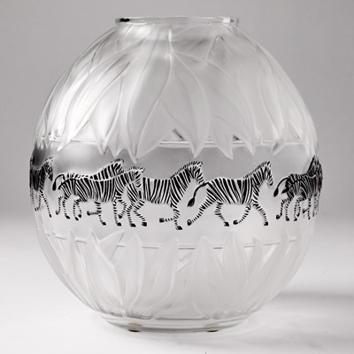 Lot 535 - Lalique Molded and Enameled Glass "Tanzania" Vase