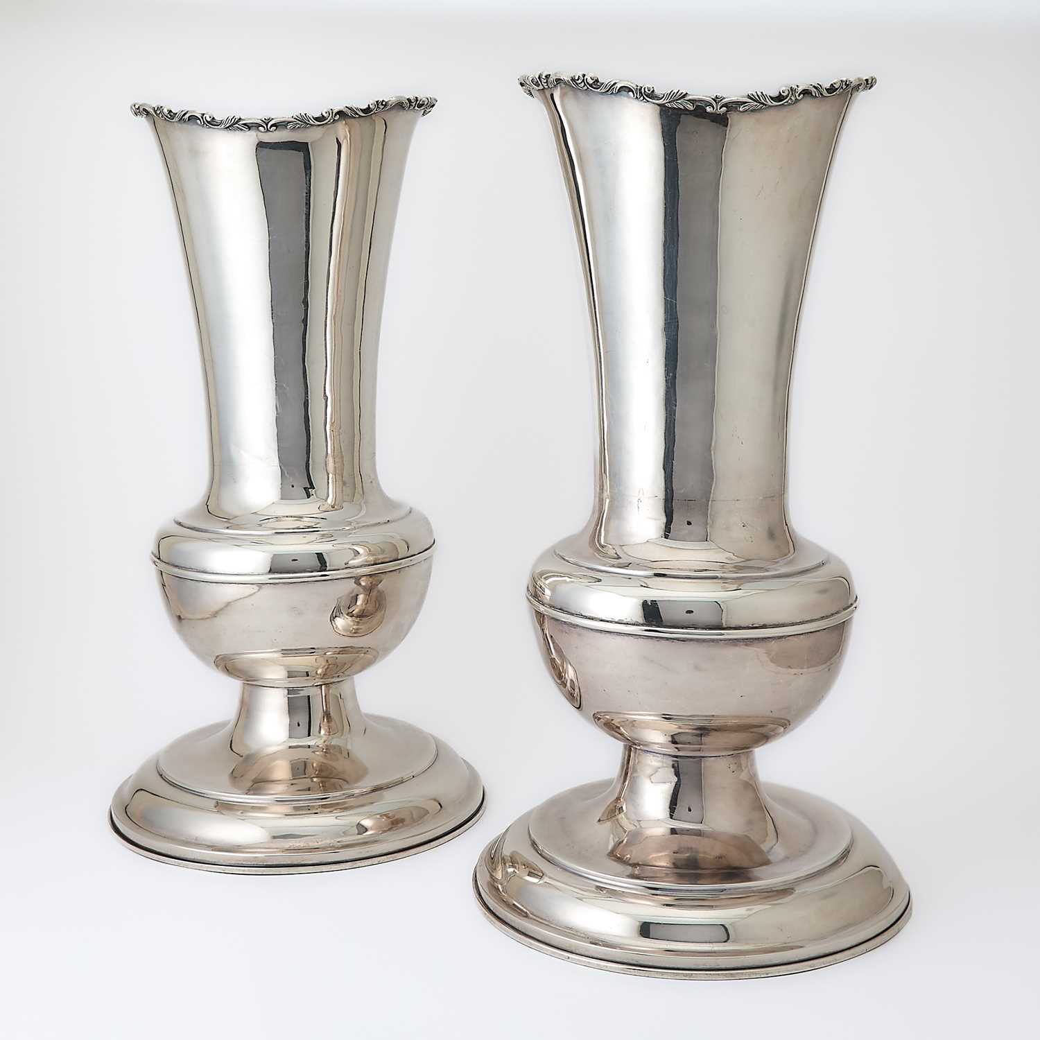Lot 312 - Pair of Mexican Sterling Silver Monumental Vases
