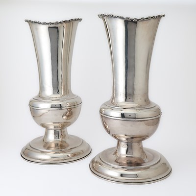 Lot 312 - Pair of Mexican Sterling Silver Monumental Vases