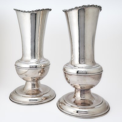 Lot 312 - Pair of Mexican Sterling Silver Monumental Vases