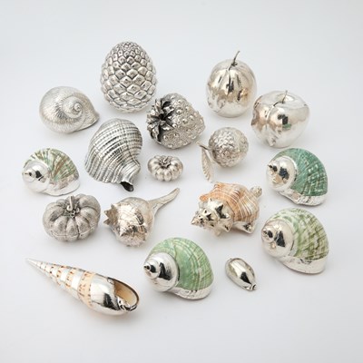 Lot 505 - Group of Silver and Silver Plated Models of Shells and Fruit