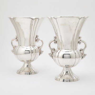 Lot 311 - Pair of Mexican Sterling Silver Two-Handled Vases